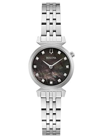 Bulova レディース レガッタ ブラック マザーオブパール ダイヤモンド ダイヤル ステンレススチール 腕時計 | 24mm | 96P221, アナログ腕時計、クォーツムーブメント。