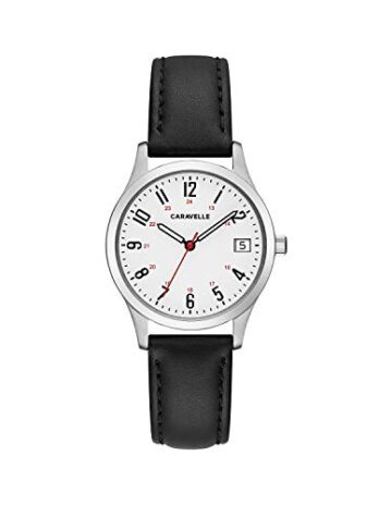 Caravelle レディース クオーツ ステンレススチール/レザー製ドレスウォッチ カラー：ブラック (モデル：-43M118)