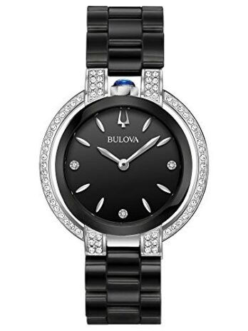 Bulova レディース ルバイヤット ダイヤモンド アクセント ブラック セラミック ブレスレット ウォッチ | 35mm | 98R266, ブラック, クォーツムーブメント。