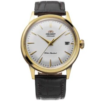 Orient 日本製自動巻き/手巻き 38mm ドレスウォッチ バンビーノ バージョン 7, ホワイト(ゴールド)。, ドレス