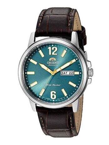 Orient メンズ “RA-AA0C” 日本製自動巻き/手巻きスポーツウォッチ, グリーン – ブラウンレザーストラップ。, カジュアル。