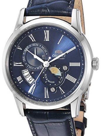 Orient メンズ ‘Sun and Moon Version 3’ 日本製自動巻き/手巻き腕時計 サファイアクリスタル付き, ブルー,