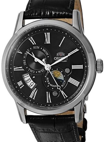 Orient メンズ ‘Sun and Moon Version 3’ 日本製自動巻き/手巻き腕時計 サファイアクリスタル付き, ブラック,