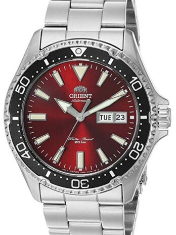 Orient メンズ Kamasu ステンレススチール 日本製自動ダイビングウォッチ レッド – 金属ブレスレット