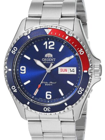Orient メンズ 「Mako II」 日本製自動巻き/手巻きステンレススチール 200メートル ダイビングウォッチ, ブルー/レッド, 日本語