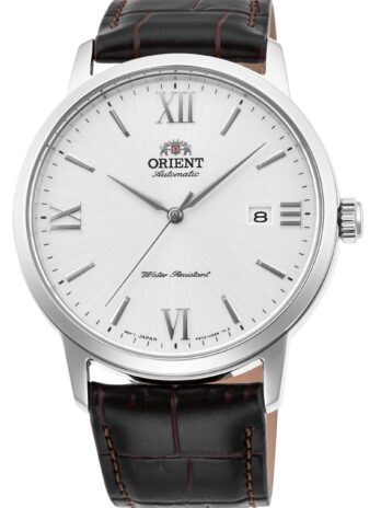 Orient「Symphony IV」日本製自動巻き/手巻きドレスウォッチ, ホワイト(レザーストラップ)。, レザーストラップ。