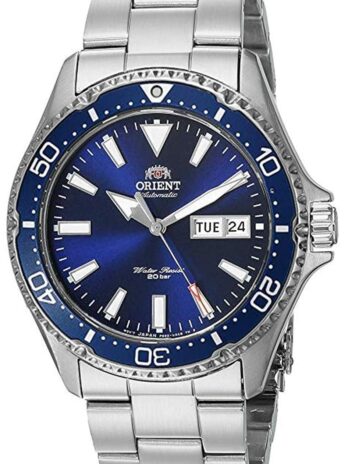 Orient メンズ Kamasu ステンレススチール 日本製自動ダイビングウォッチ, ブルー – メタルブレスレット。, 41.8 mm, ダイビングウォッチ。