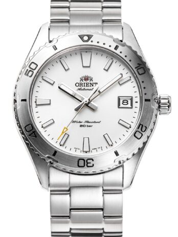 ORIENT 日本製自動巻き/後巻き40mmダイバースタイル腕時計 サファイアクリスタル付き, ホワイト, 日本語