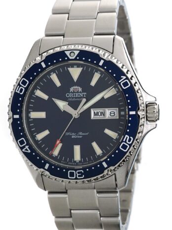 ORIENT メンズ ダイビング スポーツ 自動 200m 腕時計 ブルーダイヤル スチールブレスレット RA-AA0002L