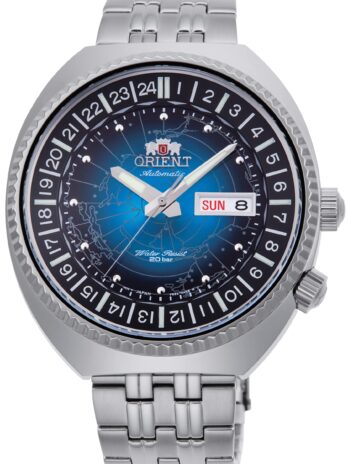 Orient メンズ 日本製自動巻き/手巻き腕時計 世界地図 リバイバル ブルー, ブルー