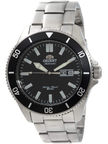 ORIENT メンズ ダイビング スポーツ 自動 200m 腕時計 ブラックダイヤル スチールブレスレット RA-AA0008B