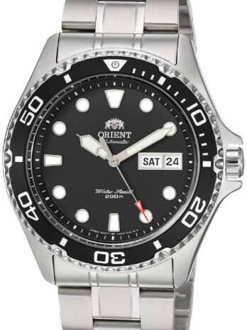 Orient メンズステンレススチール日本製自動巻き/手巻き200mダイバースタイルウォッチ, ブラック, ダイバー。