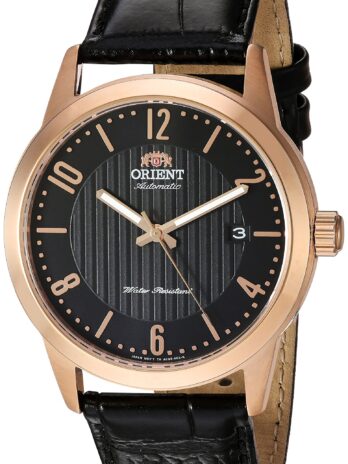 Orient メンズ ハワード ステンレススチール 日本製自動巻き腕時計 レザーカーフスキンストラップ ブラック 22 (モデル:FAC05005B0)