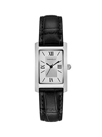 Caravelle Women’s Quartz Stainless Steel and Leather Dress Watch, Color:Black (Model: 43L202)