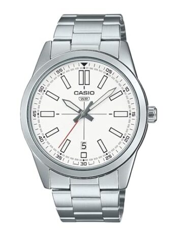 カシオ メンズ アナログブラックダイヤル ステンレススチール ブラックイオンメッキバンド, ホワイト, ブレスレット