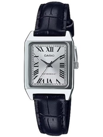 Casio LTP-V007L-7B1 Women’s Rectangular Leather Strap Silver Roman Dial Dress Watch