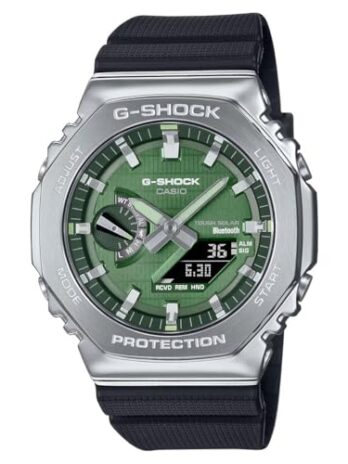 G-Shock Casio G-Steel ソーラー接続グリーンダイヤル ブラック樹脂ストラップウォッチ – GBM2100A-1A3, グリーン, モダン