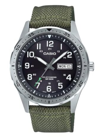 Casio Men’s Stainless Steel Quartz Cloth Strap, Green, 22 Casual Watch (Model: MTP-S120L-3AVCF)