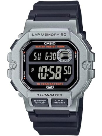 Casio WS1300Hシリーズ | デジタルウォッチ | 100メートル防水 | LEDバックライト | 1/100 SEC ストップウォッチ | タイドグラフ | カウンドタウンタイマー | LEDライト | 多機能アラーム | 10年バッテリー, ブラック, スポーツ。