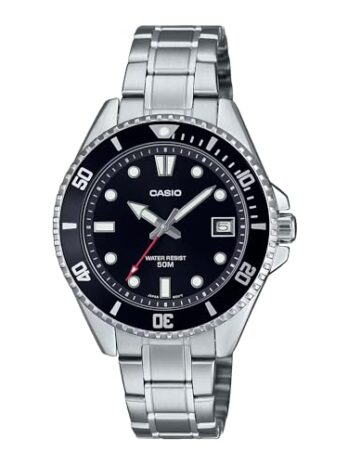 Casio MDV10D-1A1V ユニ ダイブ風 38mm ステンレススチール ブラックダイヤル スポーツウォッチ, ブラック, クラシック