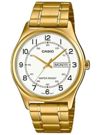 Casio MTP-V006G-7B メンズ ゴールドトーン ステンレススチール イージーリーダー ホワイトダイヤル 曜日日付 アナログドレスウォッチ