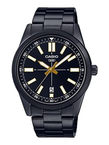 Casio メンズ ブラック IP ステンレススチール ブラックダイヤル 3針 アナログ スポーティーウォッチ クォーツ ムーブメント 防水 – 30 M, ブラック, クォーツムーブメント。