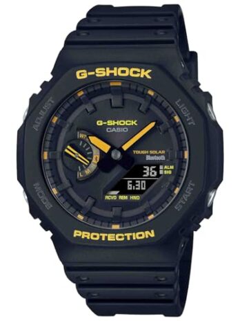 G-Shock Casio GA-B2100CY-1A 注意イエローシリーズ, ブラック, カジュアル。