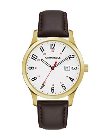 Caravelle Designs by Bulova メンズ ステンレススチール クォーツウォッチ レザーカーフスキンストラップ ブラウン 15 (モデル:44B116)