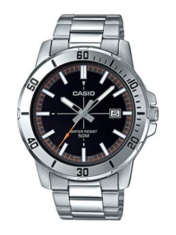 Casio MTP-VD01D-1E2V メンズ エンティサー ステンレススチール ブラックダイヤル カジュアル アナログ スポーティウォッチ