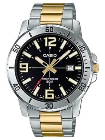 Casio MTP-VD01SG-1BV Men’s Enticer Two Tone Stainless Steel Black Dial Casual Analog Sporty Watch