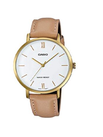 Casio LTP-VT01GL-7B Women’s Minimalistic Gold Tone Brown Leather Band White Dial 3-Hand Analog Watch