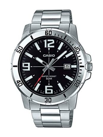 Casio MTP-VD01D-1BV メンズ エンティカー ステンレススチール ブラックダイヤル カジュアル アナログ スポーティ 腕時計