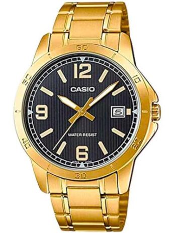 Casio MTP-V004G-1B Men’s Dress Gold Tone Stainless Steel Black Dial Analog Date Watch