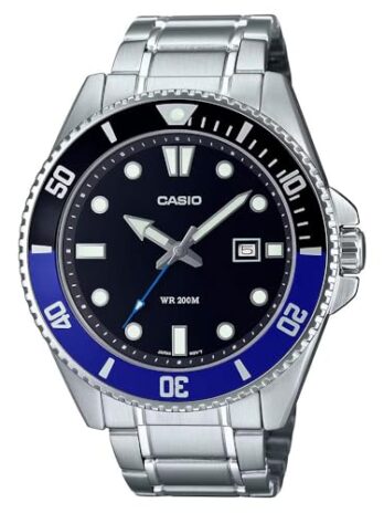 [Casio] 腕時計 Stainless Steel 200M Black/Blue Bezel Black Dial 3-Hand Anlog Dive Watch MDV-107D-1A2VDF ブルー