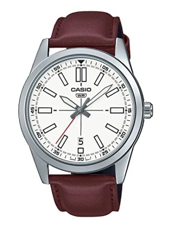 カシオ MTP-VD02L-7E メンズ ドレスレザーバンド ホワイトダイヤル 3針アナログ腕時計 ホワイト アナログウォッチ クォーツムーブメント, ホワイト, アナログ腕時計、クォーツムーブメント。