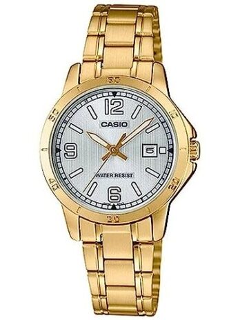 Casio LTP-V004G-7B2 Women’s Gold Tone Stainless Steel Silver Dial Date Dress Watch