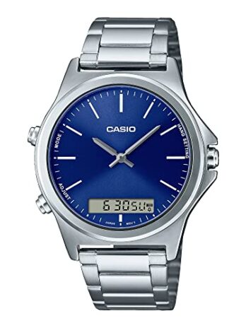 Casio MTP-VC01D-2E メンズ ステンレススチール ブルーダイヤル アナログ デジタル デュアルタイムゾーン 腕時計