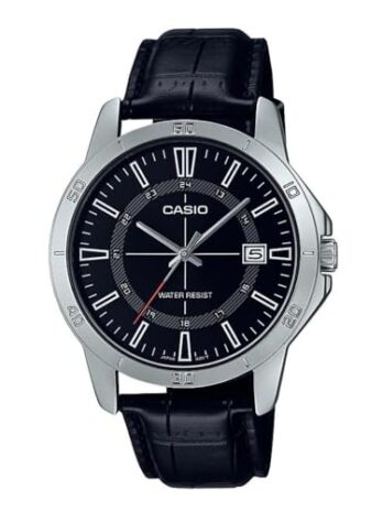 カシオ クォーツ アナログ レザー ストラップ メンズ 腕時計 MTP-V004L-1CUDF, ブラック-ブラック, ストラップ