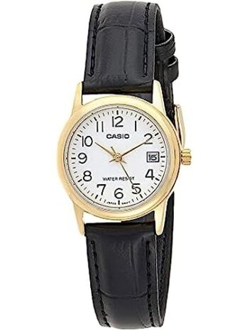Casio LTP-V002GL-7B2 レディース ゴールドトーン レザーバンド 読みやすい文字盤 日付 腕時計