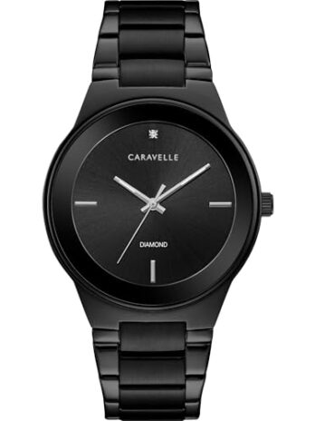 Caravelle 45D108メンズステンレススチールバンドブラッククォーツダイヤルウォッチ