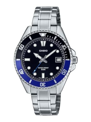 カシオ MDV10D-1A2V ユニ ダイブ風 38mm ステンレススチール ブラックダイヤル スポーツウォッチ (ブラック/ブルー), ブラック, クラシック