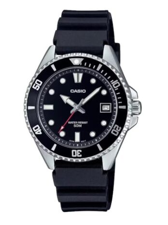Casio MDV10-1A1V ユニ ダイブ風 38mm ラバーバンド ブラックダイヤル スポーツウォッチ, ブラック, クラシック