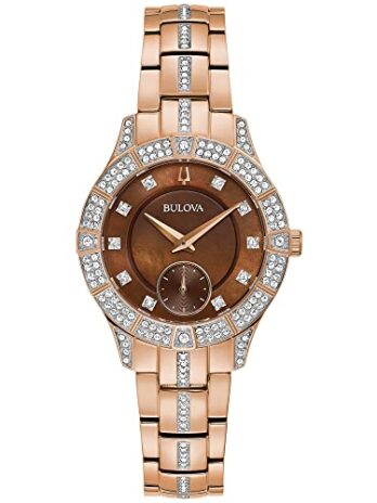 Bulova レディース クリスタルファントム 3針 スモール秒針 クォーツウォッチ マザーオブパールダイヤル, ローズゴールド, クォーツ腕時計。
