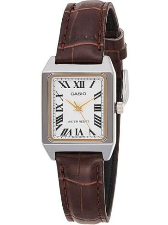 Casio LTP-V007L-7B2 Women’s Rectangular Leather Strap White Roman Dial Dress Watch