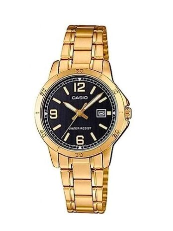Casio LTP-V004G-1B Women’s Gold Tone Stainless Steel Black Dial Date Dress Watch