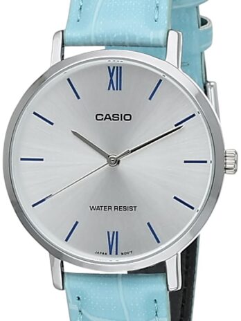 Casio LTP-VT01L-7B3 レディース ミニマルシルバー文字盤 ブルーレザーバンド アナログ腕時計, ブルー, カジュアル。