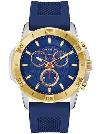 Caravelle by Bulova メンズ スポーツ Aqualuxx 6針 クロノグラフウォッチ 24時間時間 夜光針 44mm, ツートーン ゴールド/ブルー, Sport Aqualuxx
