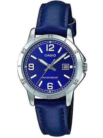 Casio LTP-V004L-2B Women’s Blue Leather Band Blue Dial Date Analog Dress Watch