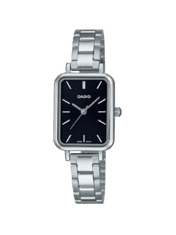 Casio LTP-V009D-1E レディース 長方形 プチ ステンレススチール ブラックダイヤル ドレスウォッチ, ゴールド, クォーツムーブメント。