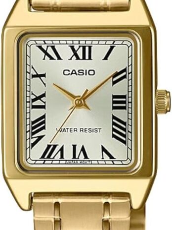 Casio LTP-V007G-9B Women’s Rectangular Gold Tone Stainless Steel Roman Gold Dial Dress Watch